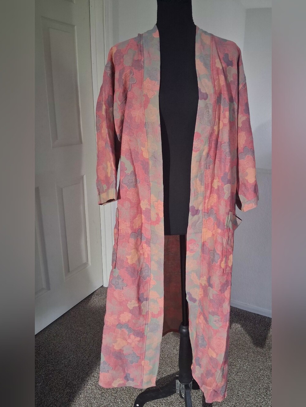 Open-Front Floral Long Kimono Cardigan